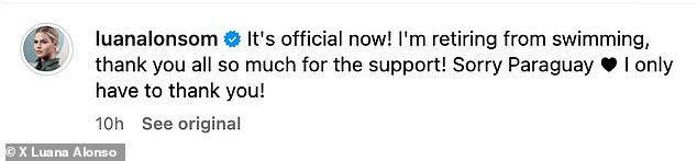 She wrote on Instagram: 'It's official now! I'm retiring from swimming, thank you all so much for your support!'