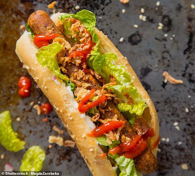 Vegan replacements like a 'not dog' (pictured) that's made using plant-based materials have been on offer to athletes
