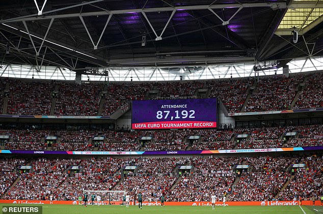 It would eclipse Wembley (above) as the biggest stadium in the country and also make it the second largest in Europe behind Barcelona’s revamped 105,000-seater Nou Camp