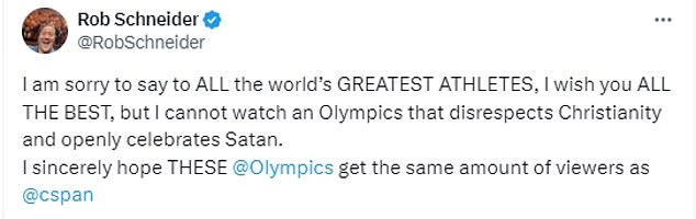 Echoing the criticisms of others, Rob Schneider claimed the ceremony celebrates Satan