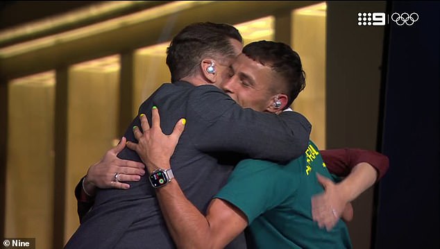 Garside, Karl Stefanovic and Sara Abo shared a 10-second hug to lift his spirits after the shocking defeat