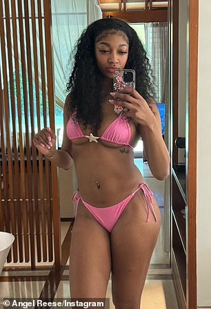Angel Reese in a pink bikini