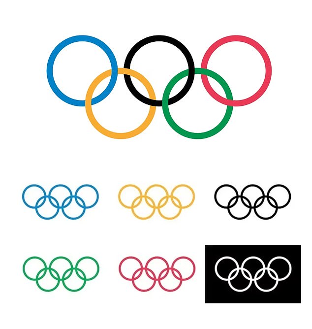 Pictured: The seven different versions of the Olympic rings that the IOC has authorized for use in 2024