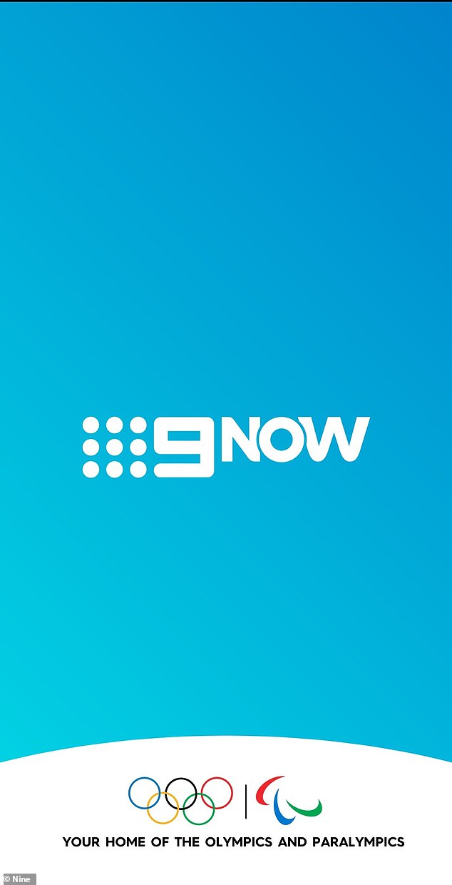 The welcome screen to the 9Now app that shows the incorrect version of the Olympic rings