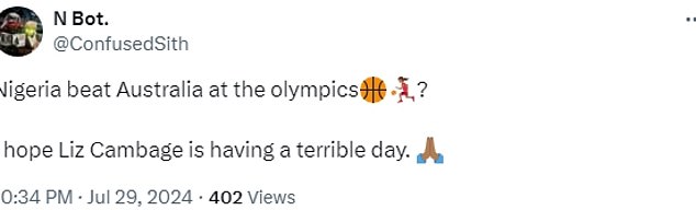 Social media users quickly responded to Cambage after Nigeria achieved a surprise victory against the Opals.