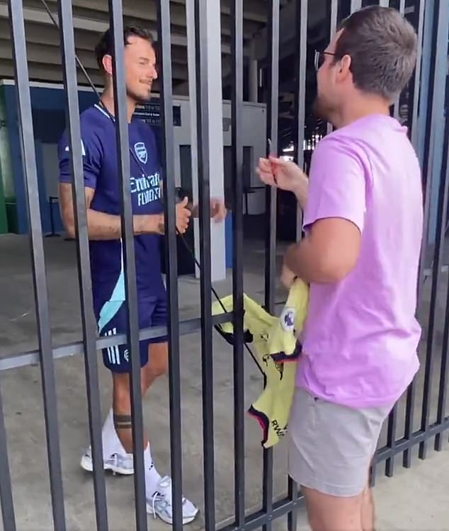Ben White meeting a delighted fan at Subaru Park