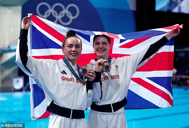 Bronze medallists Lois Toulson of Britain and Andrea Spendolini Sirieix of Britain pose with their medals