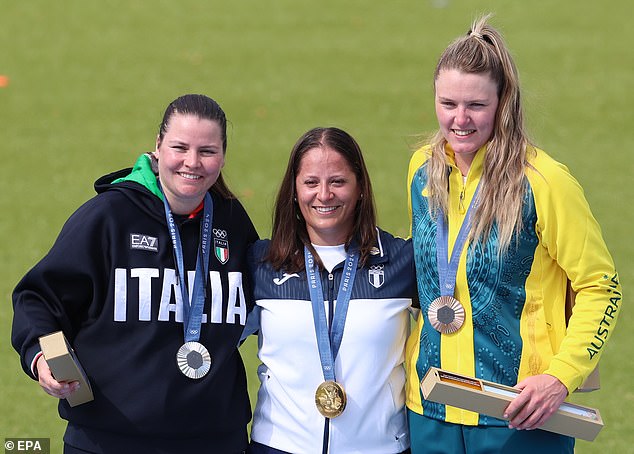 Elsewhere, Penny Smith (right) won bronze in the women's trap shooting final