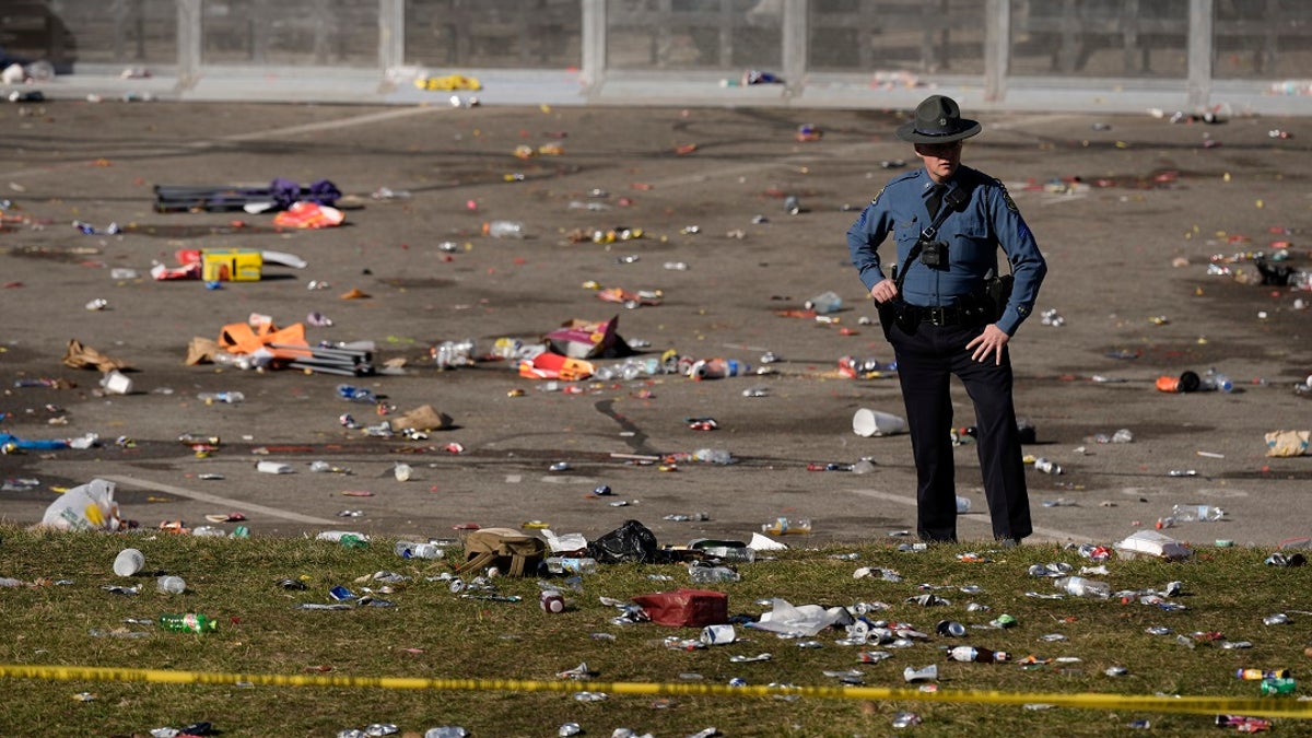 Law enforcement investigating the scene after the shooting at the Kansas City Chiefs' Super Bowl celebration
