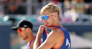 Dutch beach volleyball player Steven van de Velde who was convicted of rape is booed before losing first Olympic match