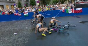 Olympic triathlon chaos continues with multiple crashes causing carnage in the women’s race at Paris 2024