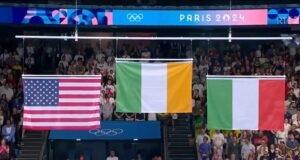 People are all making the same joke as flags are raised after US swimmer Bob Finke secures silver in 800m freestyle