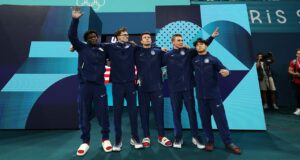 Team USA men’s gymnastics take home bronze in team final, sing national anthem in celebration
