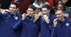Team USA wins its FIRST gold medal of the Olympics in Paris as they defend their men’s 4x100m freestyle relay title with a dominant performance