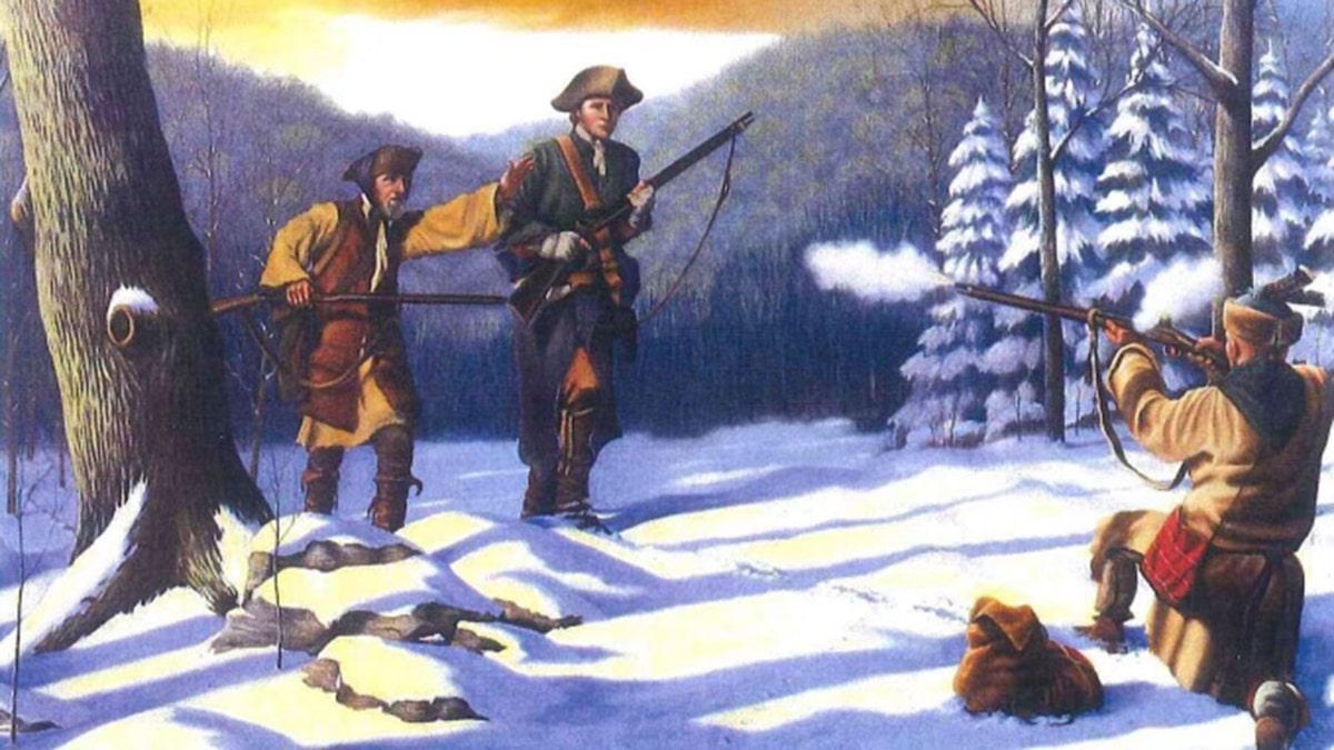 Artwork depicting the attempt on George Washington's life.