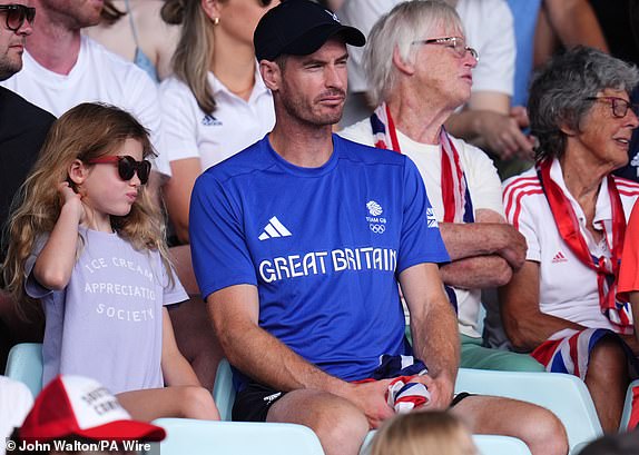 Andy Murray at the Yves du Manoir Stadium watching the Great Britain vs Argentina women's pool B match during the eighth day of the 2024 Paris Olympic Games in France. Picture date: Saturday August 3, 2024. PA Photo. Photo credit should read: John Walton/PA Wire.RESTRICTIONS: Use subject to restrictions. Editorial use only, no commercial use without prior consent from rights holder.