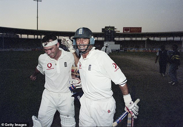 Thorpe, pictured here alongside Nasser Hussain (right) after clinching a defining victory in the near dark in Pakistan in 2000, is regarded as one of the best batsmen of his generation