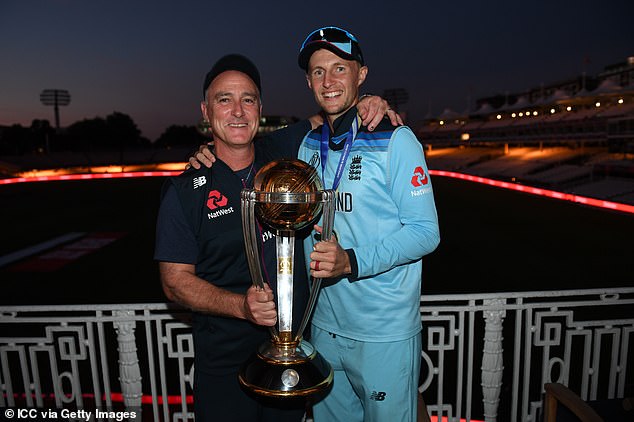 Thorpe and Joe Root, right, after England's stunning World Cup final victory over New Zealand at Lord's back in 2019