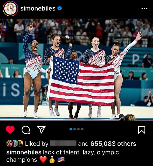 Biles referenced MyKayla Skinner's controversial remarks following the USA's Olympic victory