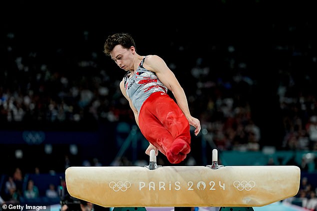 Stephen Nedoroscik of United States on Pommel Horse during Saturday's team final