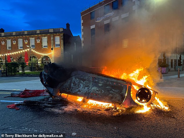 A car was burned by hooligans in Sunderland city centre