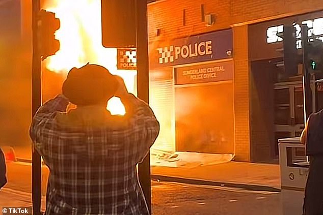 Sunderland Central Police Office was set on fire during riots on Friday night