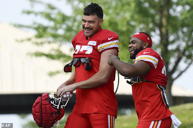 Kelce and Edwards-Helaire pictured together at Chiefs practice earlier in the week