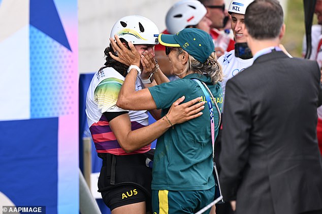 Myriam Fox-Jerusalmi celebrates with her daughter Jessica after she won gold in Paris