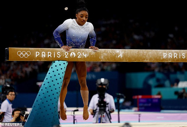 Simone Biles was one of the four gymnasts to fall off the beam in a strange final on Monday