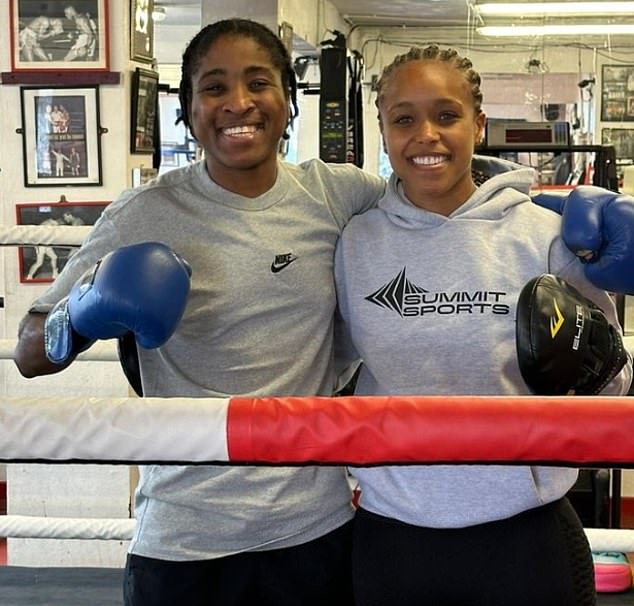 Ngamba pictured with Natasha Jonas after sparring during her training for the Olympics