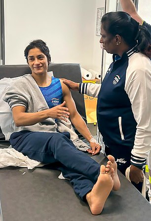 The Indian wrestler was pictured recovering well in hospital on Wednesday