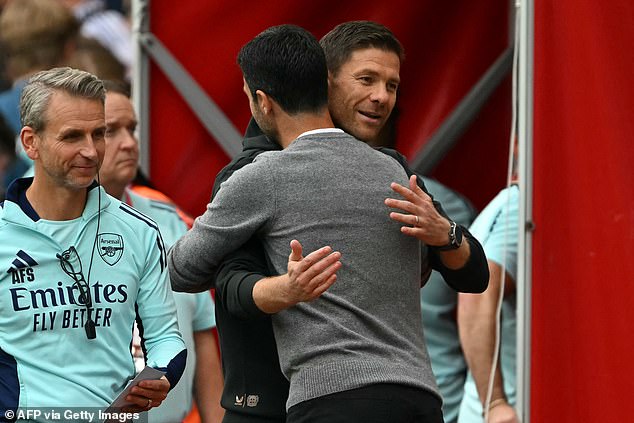 Xabi Alonso and Mikel Arteta had a nostalgic moment on the touchline
