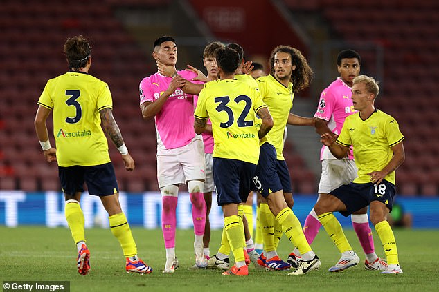 Alcaraz was also grabbed around the throat by Lazio's Alessio Romagnoli during the pre-season friendly