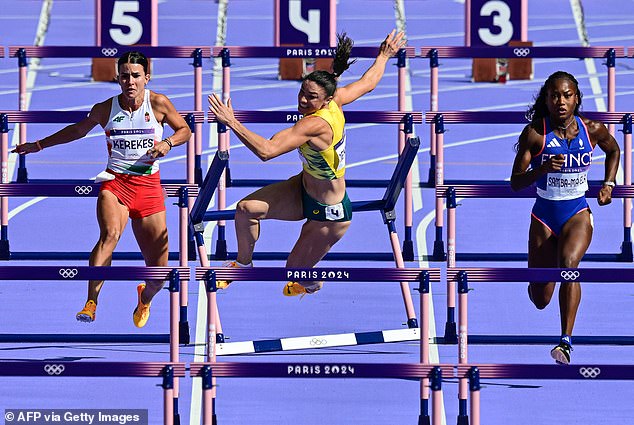 Australian Michelle Jenneke suffered a nasty fall during the heats of the 100m hurdles