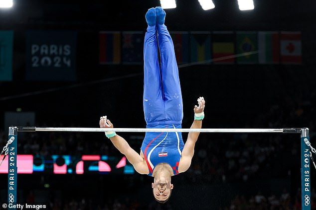 Croatian gymnast Tin Srbic showcased exceptional performance in the horizontal bar final.