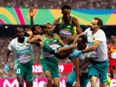 Ethiopian track star carried off on a stretcher after terrifying fall in men’s 3000m steeplechase final