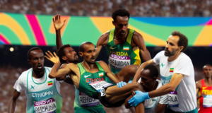 Ethiopian track star carried off on a stretcher after terrifying fall in men’s 3000m steeplechase final