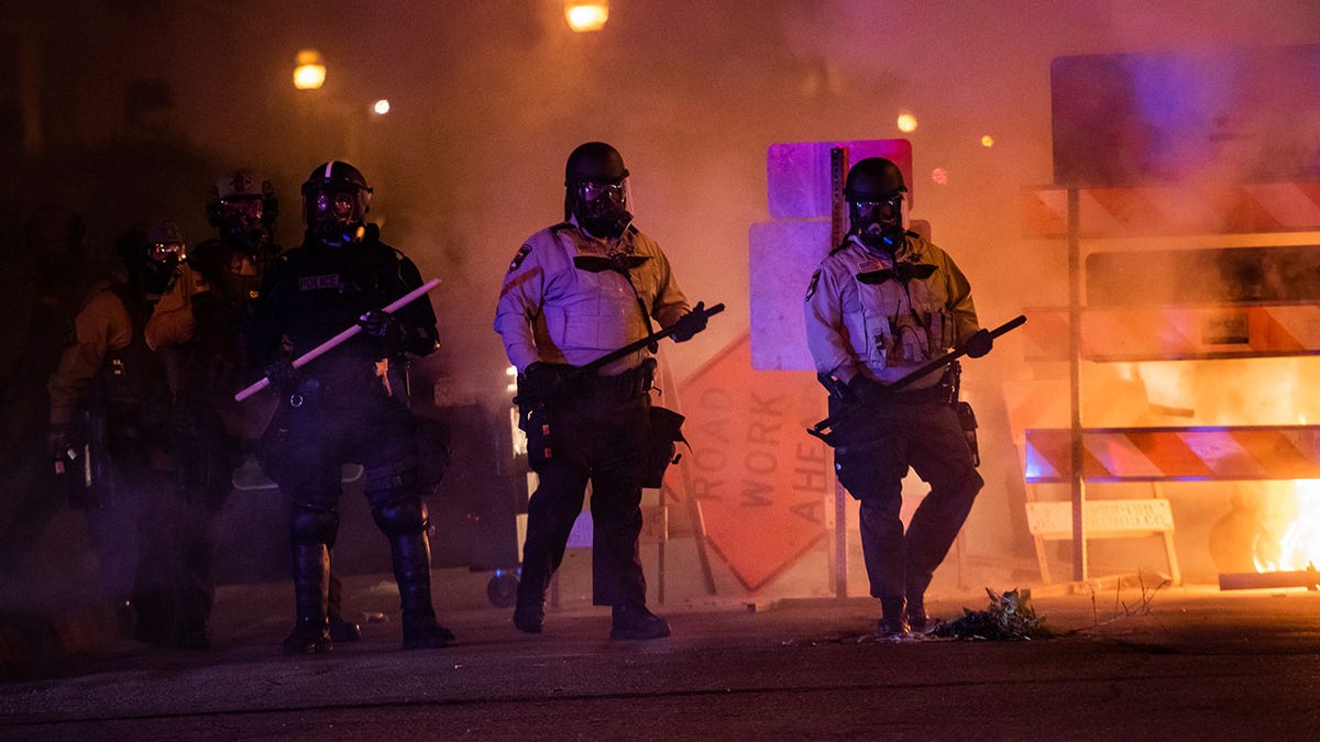 Riot police in Minneapolis during unrest following George Floyd's death