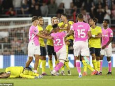 Lazio defender Alessio Romagnoli grabs Southampton’s Carlos Alcaraz by the throat as HUGE brawl erupts in pre-season ‘friendly’… with Saints boss Russell Martin forced to intervene before both stars are sent off