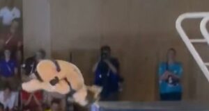 Moment Olympic diver nearly smashes her head on the platform in ‘dangerous’ attempt – as BBC commentator slams judges