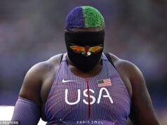 Olympic fans left confused as Raven Saunders wears a bizarre mask and shades combination for the shot put event – but ‘The Hulk’ has revealed the powerful reason behind it