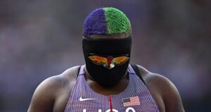 Olympic fans left confused as Raven Saunders wears a bizarre mask and shades combination for the shot put event – but ‘The Hulk’ has revealed the powerful reason behind it