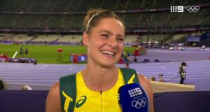 Paris Olympics: Nina Kennedy gives Channel Nine star Tony Jones a very cheeky two-word response after winning gold – and he will NOT be happy
