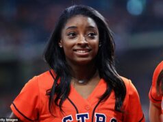 Simone Biles’ INCREDIBLE opening Houston Astros pitch from 2019 goes viral again after gymnast’s gold medal glory in Paris