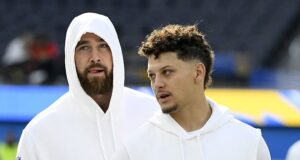 Travis Kelce and Patrick Mahomes walk Morgan Wallen out at Arrowhead Stadium – and singer wears Chiefs jersey with Harrison Butker’s No 7