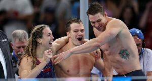 USA mixed 4x100M medley relay team breaks world record to win gold at Olympics