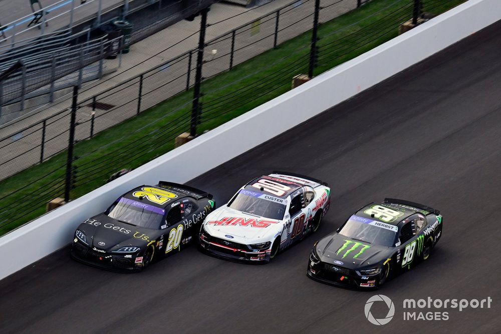 Aric Almirola, Joe Gibbs Racing, He Gets Us Toyota Supra, Cole Custer, Stewart-Haas Racing, Haas Automation Ford Mustang and Riley Herbst, Stewart-Haas Racing, Monster Energy Ford Mustang